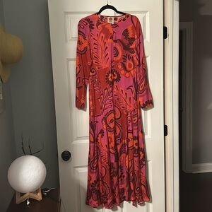 Farm Rio Bold Floral Pink Maxi Dress - Size Small.